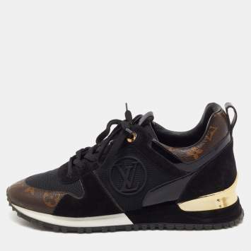 Pre Owned Louis Vuitton Black Suede, Mesh and Monogram Canvas Run Away Sneakers Size 37.5