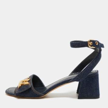 Pre Owned Louis Vuitton Navy Blue Denim Shake Ankle Strap Sandals Size 39