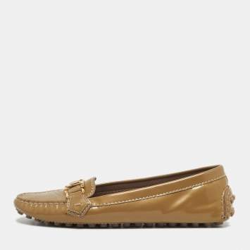 Pre Owned Louis Vuitton Beige Patent Leather Oxford Loafers Size 38.5