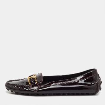 Pre Owned Louis Vuitton Burgundy Patent Leather Oxford Loafers Size 39