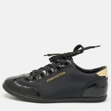 Pre Owned Louis Vuitton Black Nylon and Patent Leather Low Top Sneakers Size 37