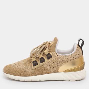 Pre Owned Louis Vuitton Gold Lurex Fabric and Leather Aftergame Sneakers Size 39