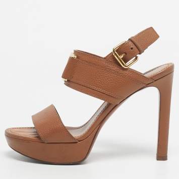 Pre Owned Louis Vuitton Brown Leather Horizon Platform Sandals Size 38