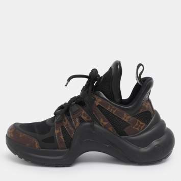 Pre Owned Louis Vuitton Black Mesh and Monogram Canvas Archlight Sneakers Size 38.5