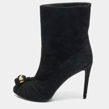Pre Owned Louis Vuitton Black Suede Ankle Length Boots Size 37.5