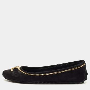 Pre Owned Louis Vuitton Black Glitter Suede Oxford Ballet Flats Size 36