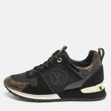 Pre Owned Louis Vuitton Black/Brown Monogram Coated Canvas and Mesh Run Away Low Top Sneakers Size 38