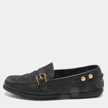 Pre Owned Louis Vuitton Black Canvas and Leather Buckle Loafers Size 40.5