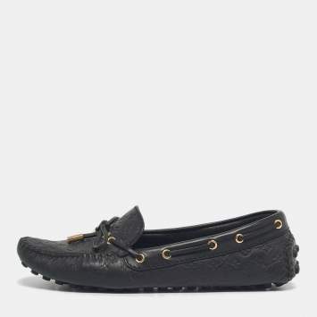 Pre Owned Louis Vuitton Black Monogram Empreinte Leather Gloria Loafers Size 39