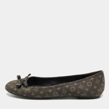 Pre Owned Louis Vuitton Brown Monogram Mini Lin Canvas Debbie Ballet Flats Size 38.5