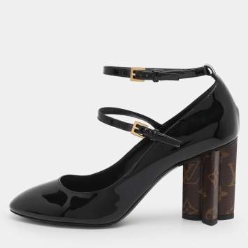 Pre Owned Louis Vuitton Black Patent and Canvas Peep Toe Pumps Size 39