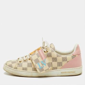 Pre Owned Louis Vuitton Damier Azur Summer Trunks Frontrow Sneakers Size 38.5