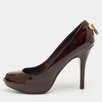 Pre Owned Louis Vuitton Burgundy Leather Oh Really! Peep Toe Pumps Size 37.5