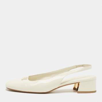 Pre Owned Louis Vuitton Cream Patent Leather Slingback Pumps Size 40