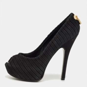 Pre Owned Louis Vuitton Black Suede Oh Really! Peep Toe Pumps Size 36.5