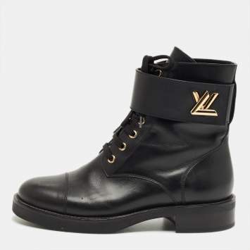 Pre Owned Louis Vuitton Black Leather Wonderland Ranger Combat Boots Size 38