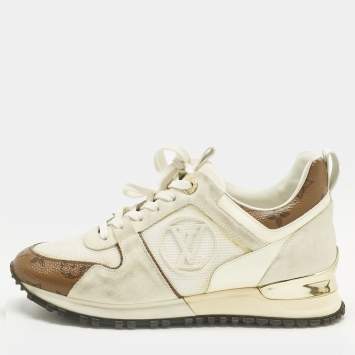 Pre Owned Louis Vuitton White Monogram Canvas and Mesh Run Away Lace Up Sneakers Size 36