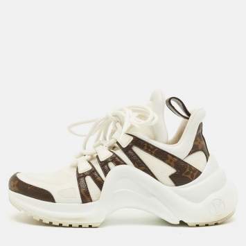 Pre Owned Louis Vuitton White Mesh and Monogram Canvas Archlight Sneakers Size 37
