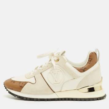 Pre Owned Louis Vuitton White Monogra Canvas and Knit Fabric Run Away Low Top Sneakers Size 37