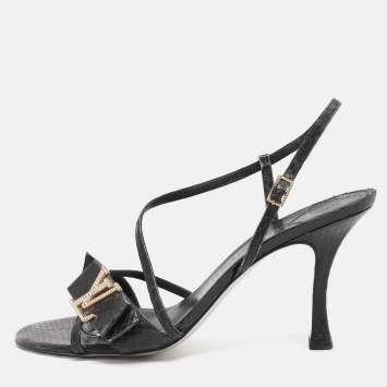 Pre Owned Louis Vuitton Navy Blue Python Leather Slingback Sandals Size 38