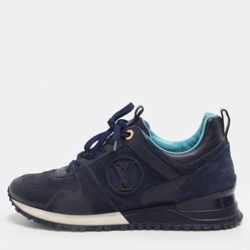 Pre Owned Louis Vuitton Blue Suede And Leather Run Away Low Top Sneakers Size 39.5