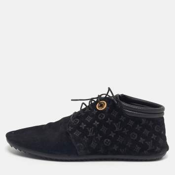 Pre Owned Louis Vuitton Black Monogram Suede Lace Up Sneakers Size 36