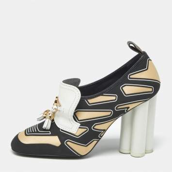 Pre Owned Louis Vuitton Multicolor Leather And Fabric Tassel Embellished Swift Loafer Pumps Size 39