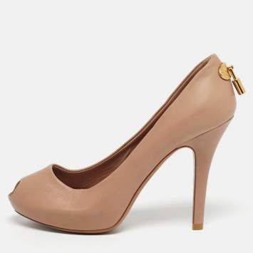 Pre Owned Louis Vuitton Beige Leather Oh Really! Peep Toe Pumps 35.5