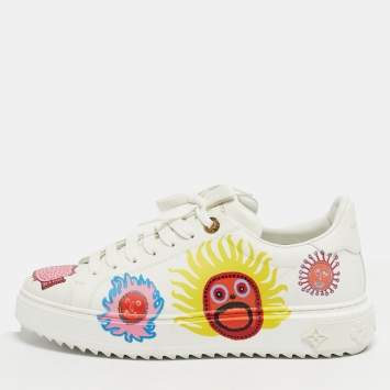 Pre Owned Louis Vuitton x Yayoi Kusama White Leather Time Out Sneakers Size 38