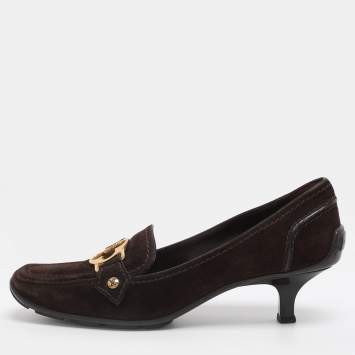 Pre Owned Louis Vuitton Brown Suede Leather Loafer Pumps Size 39