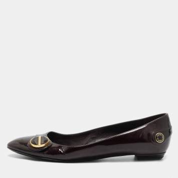 Pre Owned Louis Vuitton Sloane Size 37.5 Burgundy Patent Leather Ballet Flats