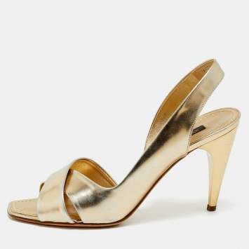 Pre Owned Louis Vuitton Barbara Size 36.5 Gold Leather D'orsay Slingback Sandals