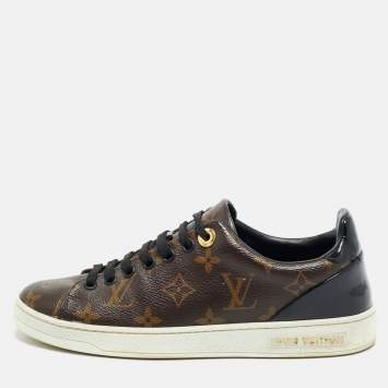 Pre Owned Louis Vuitton Frontrow Size 35 Brown Coated Canvas and Patent Leather Low Top Sneakers