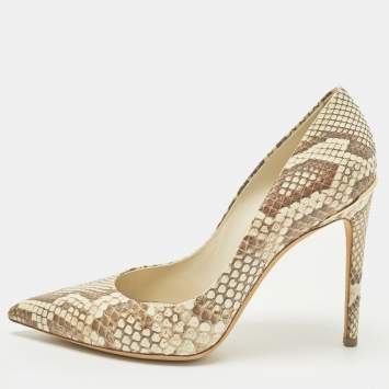 Pre Owned Louis Vuitton Eyeline Size 37 Brown Snakeskin Leather Pumps