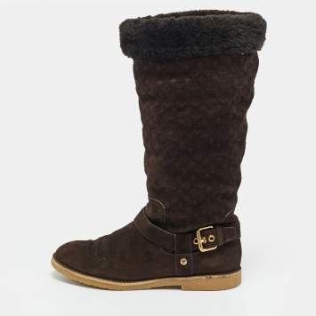 Pre Owned حذاء بوت للركبه لوي فيتون فاوفيست سويدي بني مقاس 39.5