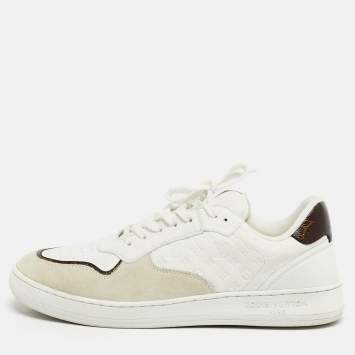 مملوكة مسبقًا حذاء رياضي لويس فيتون ريفولي جلد أبيض برباط علوي مقاس 42