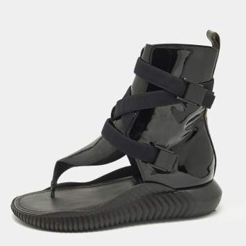 Pre Owned Louis Vuitton Bahia Brazil Size 38.5 Black/Brown Monogram Canvas and Patent Leather Flat Sandals