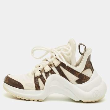 Pre Owned Louis Vuitton Archlight Size 36.5 White Monogram Canvas and Mesh Lace Up Sneakers