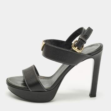 مملوكة مسبقًا Louis Vuitton Size 38 Black Leather Platform Ankle Strap Sandals