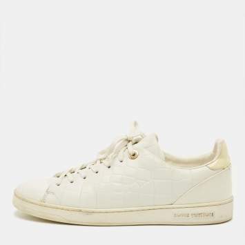 Pre Owned Louis Vuitton Frontrow Size 40 White Croc Embossed Leather Lace Up Sneakers