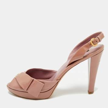 Pre Owned Louis Vuitton Size 41 Beige Patent Leather Peep Toe Slingback Pumps