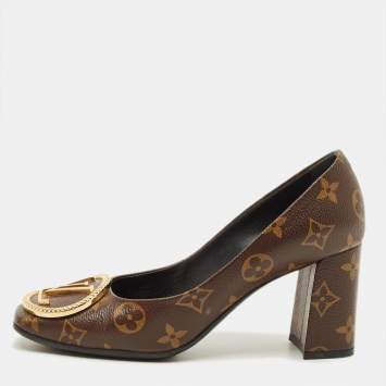 Pre Owned Louis Vuitton Madeleine Size 36 Monogram Canvas Block Heel Pumps