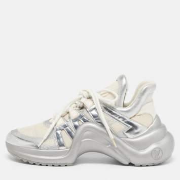 Pre Owned Louis Vuitton Archlight Size 39.5 White/Silver Leather and Mesh High Top Sneakers