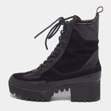 مملوكة مسبقًا Louis Vuitton Laureate Size 37.5 Black/Brown Monogram Leather and Suede Combat Boots