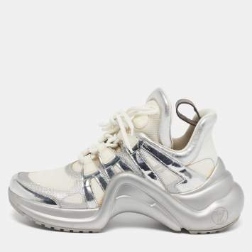 Pre Owned حذاء رياضي لوي فيتون أرش لايت  LV شبك وجلد أبيض / ذهبي مقاس 38.5