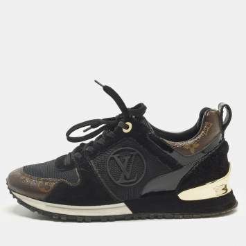 مملوكة مسبقًا Louis Vuitton Run Away Size 37 Black/Brown Monogram Canvas and Suede Lace Up Sneakers