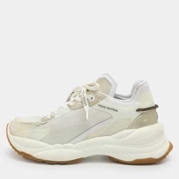 Pre Owned Louis Vuitton Run 55 Size 41 White/Gold Mesh and Leather Low Top Sneakers