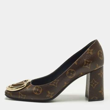 Pre Owned حذاء كعب عالي لوي فيتون \"مادلين\" كانفاس مونوغرامي بني مقاس 37.5