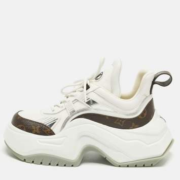Pre Owned Louis Vuitton Archlight 2.0 Size 38.5 White Mesh and Monogram Canvas Platform Sneakers