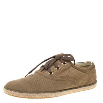 Pre Owned Louis Vuitton Green Suede Petit Damier Espadrilles Sneakers Size 38